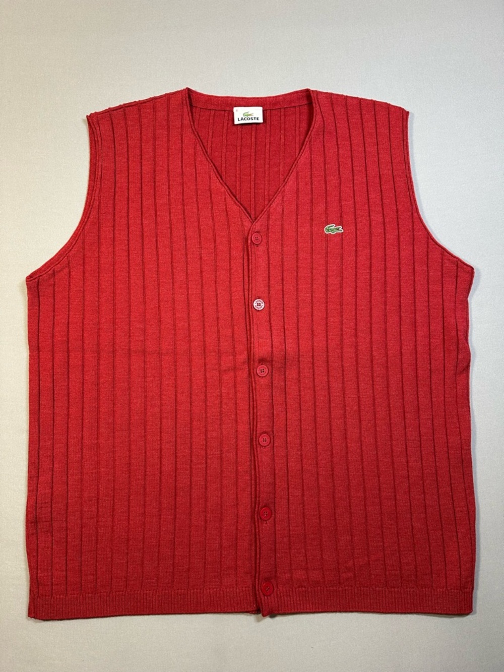Lacoste Wool-Blend Button-Down Sweater Vest, V-Neck, Red - Mens XL or XXL (fits)